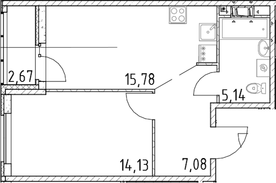 1-комнатная квартира 42.14 м², 16/17 эт., ЖК «Город Первых»